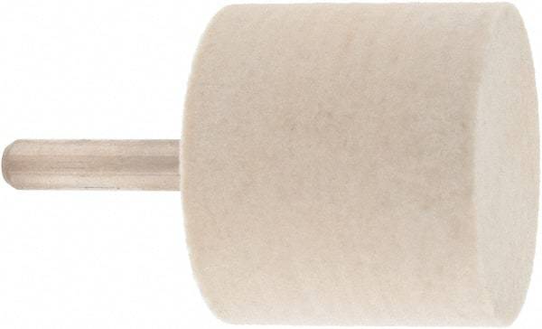 Value Collection - 1-1/2" Diam, 1/4" Shank Diam, Cylinder Shaped Mounted Bob - Hard Density, 1-1/2" Head Length, 2" Shank Length, Wool Felt - Exact Tool & Supply