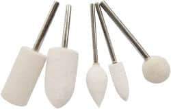 Value Collection - 5 Piece, 3/32" Shank Diam, Wool Felt Bob Set - Medium Density, Includes Ball, Cone, Cylinder, Flame, Olive & Oval Bobs - Exact Tool & Supply