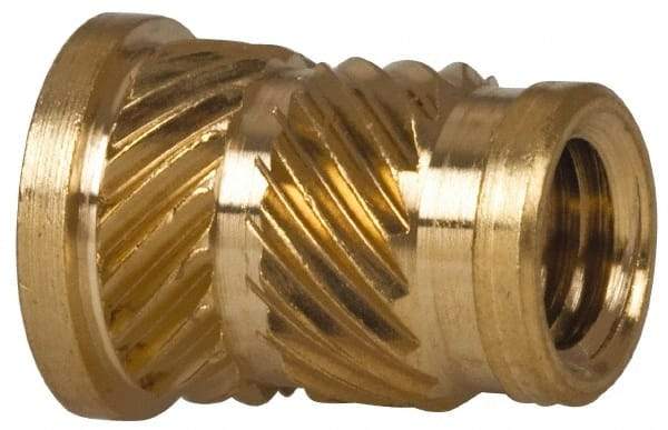 E-Z LOK - 1/4" Drill, 10 32 UNF, 0.278" Diam, Brass Headed Heat Installed Threaded Insert - 1/4" Hole, 0.418" OAL x 0.043" High, 5/16" Head Diam - Exact Tool & Supply