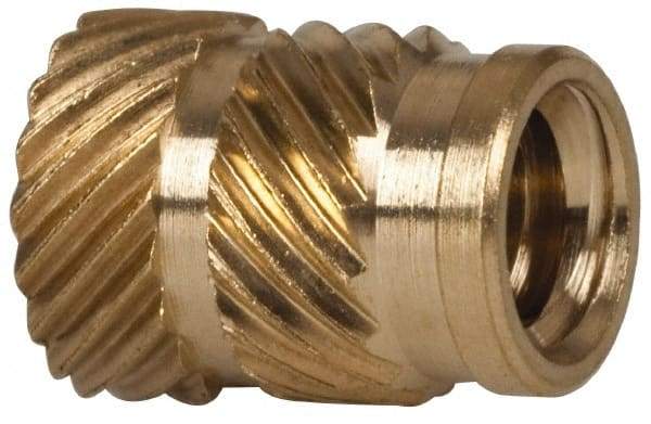 E-Z LOK - 1/4" Drill, 10 24 UNC, 0.278" Diam, Brass Unheaded Heat Installed Threaded Insert - 1/4" Hole, 3/8" OAL - Exact Tool & Supply