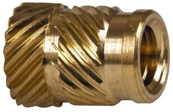 E-Z LOK - 1/4" Drill, 10 32 UNF, 0.278" Diam, Brass Unheaded Heat Installed Threaded Insert - 1/4" Hole, 3/8" OAL - Exact Tool & Supply