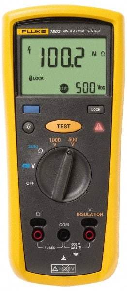 Fluke - Backlight Display, 2,000 Megohm Electrical Insulation Resistance Tester & Megohmmeter - 1,000 VDC Max Test Voltage, Powered by AA Battery - Exact Tool & Supply