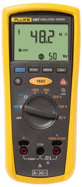 Fluke - Backlight Display, 10,000 Megohm Electrical Insulation Resistance Tester & Megohmmeter - 1,000 VDC Max Test Voltage, Powered by AA Battery - Exact Tool & Supply