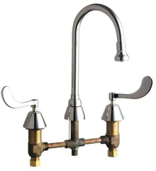 Chicago Faucets - Wrist Blade Handle, Wide Spread Bathroom Faucet - Two Handle, No Drain, Gooseneck Spout - Exact Tool & Supply