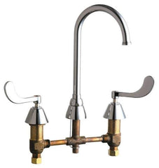 Chicago Faucets - Wrist Blade Handle, Wide Spread Bathroom Faucet - Two Handle, No Drain, Gooseneck Spout - Exact Tool & Supply