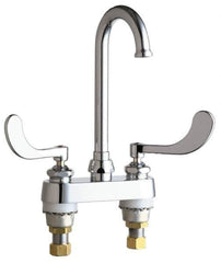 Chicago Faucets - Wrist Blade Handle, Deck Mounted Bathroom Faucet - Two Handle, No Drain, Gooseneck Spout - Exact Tool & Supply