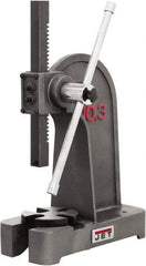 Jet - 1/2" Ram, 7-7/8" Throat Depth, 2 Ton Manual Arbor Press - 7-7/8" Max Work Height x 11-3/8" Max Work Width, Single Leverage, 6-3/8" Base Width x 17" Base Depth - Exact Tool & Supply