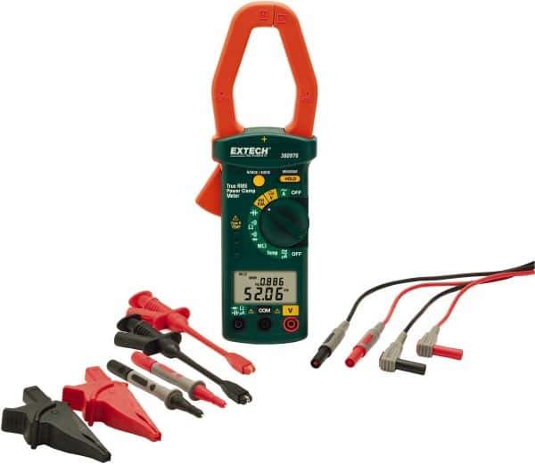 Extech - 4 Piece, Clamp Meter Test Kit - 600 Volt Max, LCD Display - Exact Tool & Supply