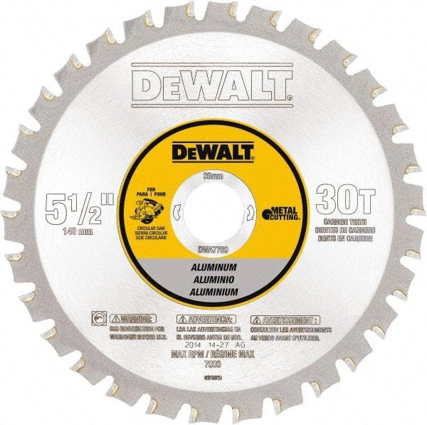 DeWALT - 5-1/2" Diam, 25/32" Arbor Hole Diam, 30 Tooth Wet & Dry Cut Saw Blade - Steel, Crosscutting Action, Standard Round Arbor - Exact Tool & Supply