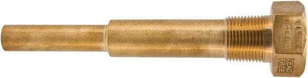 Winters - 6-3/4 Inch Overall Length, 3/4 Inch Thread, Brass Thermowell - 5 Inch Insertion Length - Exact Tool & Supply