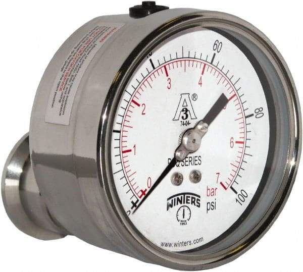 Winters - 4" Dial, 1-1/2 Thread, 0-100 Scale Range, Pressure Gauge - Center Back Connection Mount, Accurate to 0.01% of Scale - Exact Tool & Supply