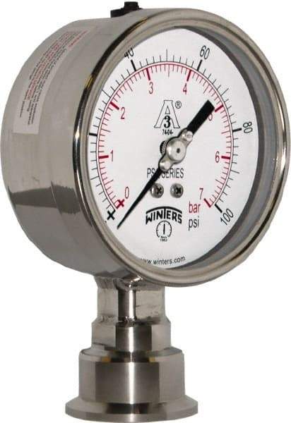 Winters - 4" Dial, 1-1/2 Thread, 0-100 Scale Range, Pressure Gauge - Lower Connection Mount, Accurate to 0.01% of Scale - Exact Tool & Supply