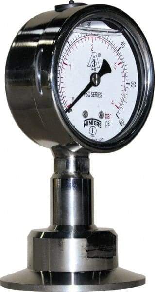 Winters - 2-1/2" Dial, 2 Thread, 0-60 Scale Range, Pressure Gauge - Lower Connection Mount, Accurate to 1.5% of Scale - Exact Tool & Supply