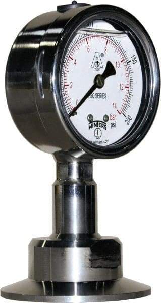 Winters - 2-1/2" Dial, 2 Thread, 0-200 Scale Range, Pressure Gauge - Lower Connection Mount, Accurate to 1.5% of Scale - Exact Tool & Supply