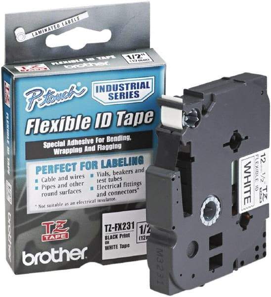 Brother - 1/2" Wide x 314.4" Long, White Plastic/Paper Tape Cassette - For Label Maker - Exact Tool & Supply