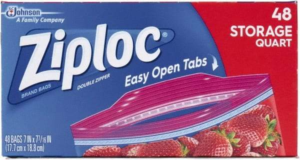 Ziploc - 48 Piece, 1 Quart Capacity, 9.6 Inch Wide x 8-1/2 Inch High, Ziploc Storage Bag - 9 Pack, 1.75 mil Thick, Plastic - Exact Tool & Supply