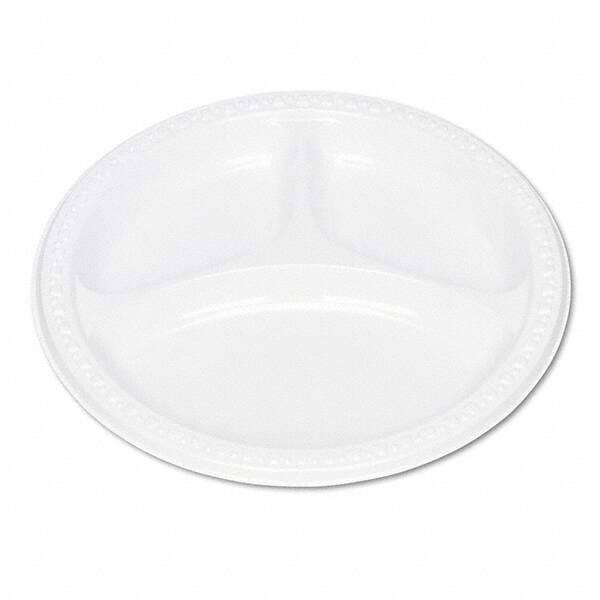 Tablemate Products - Plastic Dinnerware, Compartment Plates, 9" Diam, White, 125/Pack - Exact Tool & Supply