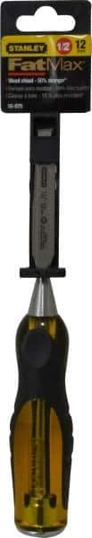 Stanley - 9" OAL x 1/2" Blade Width Wood Chisel - 1/2" Tip, Acetate & Rubber Grip Handle - Exact Tool & Supply