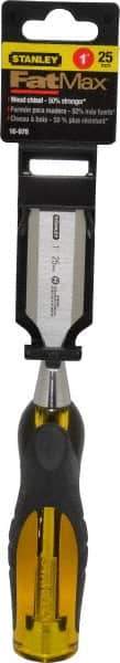 Stanley - 9" OAL x 1" Blade Width Wood Chisel - 1" Tip, Acetate & Rubber Grip Handle - Exact Tool & Supply