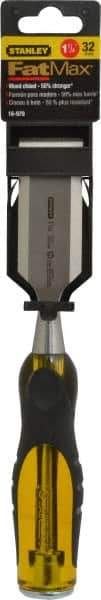 Stanley - 9" OAL x 1-1/4" Blade Width Wood Chisel - 1-1/4" Tip, Acetate & Rubber Grip Handle - Exact Tool & Supply