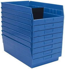 Quantum Storage - 50 Lb. Load Capacity, 17-7/8" Deep, Blue Polypropylene Hopper Shelf Bin - 6" High x 11-1/8" Wide x 17-7/8" Long - Exact Tool & Supply