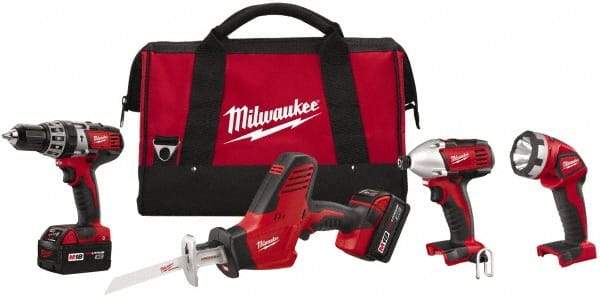 Milwaukee Tool - 18 Volt Cordless Tool Combination Kit - Includes 1/2" Hammer Drill, 1/4" Hex Impact Driver & One-Handed Hackzall Reciprocating Saw, Lithium-Ion Battery Included - Exact Tool & Supply