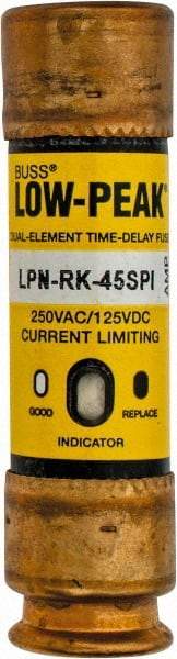 Cooper Bussmann - 125 VDC, 250 VAC, 45 Amp, Time Delay General Purpose Fuse - Fuse Holder Mount, 76.2mm OAL, 100 at DC, 300 at AC (RMS) kA Rating, 13/16" Diam - Exact Tool & Supply