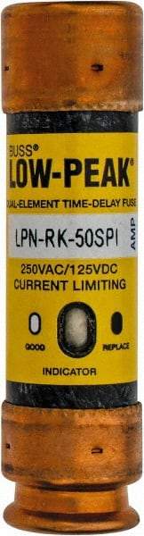 Cooper Bussmann - 125 VDC, 250 VAC, 50 Amp, Time Delay General Purpose Fuse - Fuse Holder Mount, 76.2mm OAL, 100 at DC, 300 at AC (RMS) kA Rating, 13/16" Diam - Exact Tool & Supply