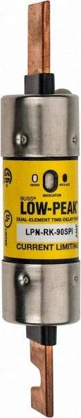 Cooper Bussmann - 250 VAC/VDC, 90 Amp, Time Delay General Purpose Fuse - Bolt-on Mount, 5-29/32" OAL, 100 at DC, 300 at AC (RMS) kA Rating, 1-7/64" Diam - Exact Tool & Supply