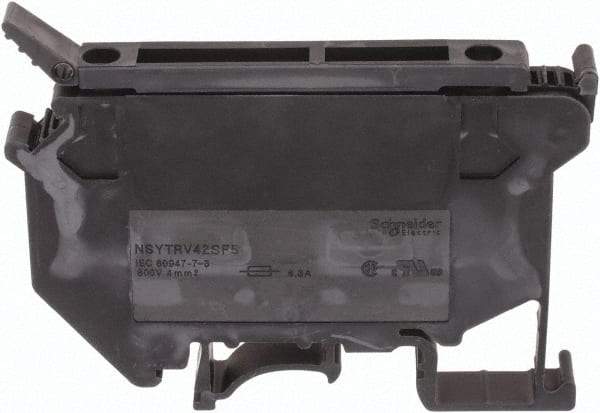 Schneider Electric - 1 Pole, 500 Volt, 6.3 Amp, -40 to 266°F, DIN Rail Mount, Polyamide Fused Terminal Block - 3 Contacts, 26 to 10 AWG Compatibility, 56-1/2mm High - Exact Tool & Supply