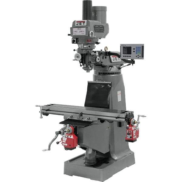 Jet - 9" Table Width x 49" Table Length, Variable Speed Pulley Control, 3 Phase Knee Milling Machine - R8 Spindle Taper, 3 hp - Exact Tool & Supply