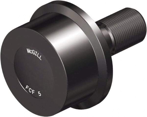 McGill - 1-1/2" Roller Diam x 1-3/16" Width, 5/8" Stud Diam x 1-1/2" Length, Flanged Load Roller - Steel, 3/4" Thread Length, 5/8-18 Thread, 2.69" OAL, 2,520 Lb Dynamic Cap, 1,370 Lb Static Cap - Exact Tool & Supply
