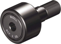 McGill - 1-1/4" Roller Diam x 3/4" Width, 7/16" Stud Diam x 1-1/4" Length, Sealed Self Lubricating Stud Cam Follower with Nonmetallic Bushing and Hex - Steel, 5/8" Thread Length, 1/2-20 Thread, 2.03" OAL - Exact Tool & Supply