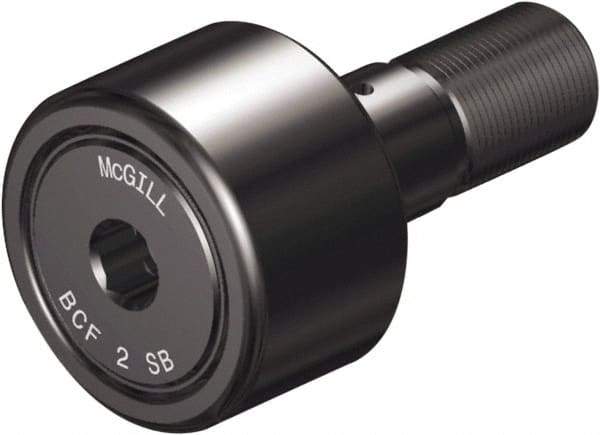 McGill - 1" Roller Diam x 5/8" Width, 7/16" Stud Diam x 1" Length, Sealed Self Lubricating Stud Cam Follower with Nonmetallic Bushing and Hex - Steel, 1/2" Thread Length, 7/16-20 Thread, 1.66" OAL - Exact Tool & Supply