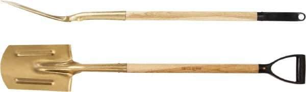Ampco - 11" High Round Aluminum Bronze Spade - 26-1/2" Long Wood D-Grip Handle - Exact Tool & Supply