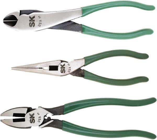 SK - 3 Piece Long Nose, Diagonal & Lineman's Plier Set - Comes in Plastic Pouch - Exact Tool & Supply