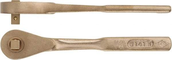Ampco - 3/8" Drive Pear Head Non-Sparking Ratchet - Chrome Finish, 7-1/4" OAL, 12 Gear Teeth, Straight Handle, Nonreversible Head - Exact Tool & Supply