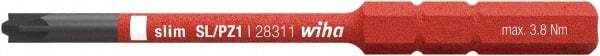 Wiha - 4mm Drive, #1 Reversible Pozidriv/Slotted Screwdriver Bit - 75mm OAL - Exact Tool & Supply