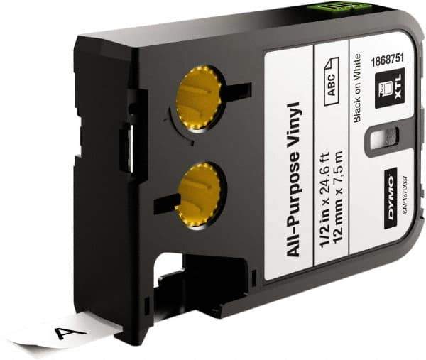 Dymo - 1/2" Wide x 276" Long, Black on White Vinyl Cartridge - For DYMO XTL Printers 1868813, 1868814, 1868815 - Exact Tool & Supply