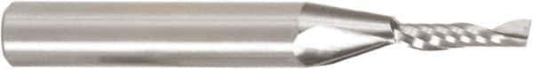 Amana Tool - 1/8" Cutting Diam x 1/2" Length of Cut, 1 Flute, Upcut Spiral Router Bit - Uncoated, Right Hand Cut, Solid Carbide, 2" OAL x 1/8" Shank Diam, 30° Helix Angle - Exact Tool & Supply
