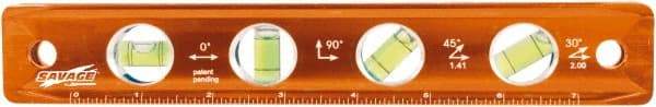 SAVAGE by SWANSON - Magnetic 9" Long 4 Vial Torpedo Level - Aluminum, Orange - Exact Tool & Supply
