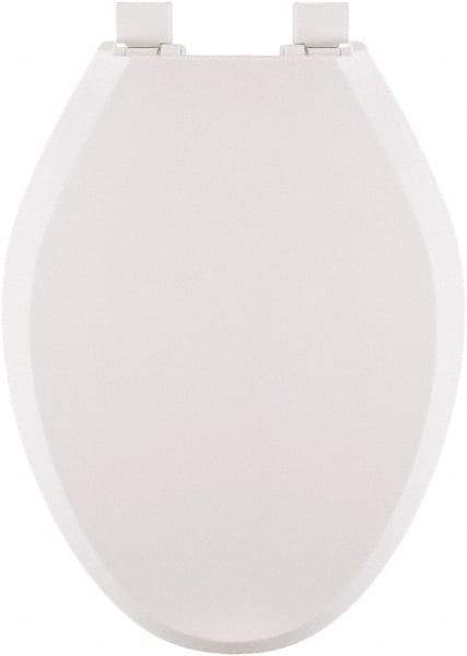 CENTOCO - 18.6 Inch Long, 1-3/4 Inch Inside Width, Polypropylene, Elongated, Closed Front with Cover, Toilet Seat - 14 Inch Outside Width, Residential Installation, White - Exact Tool & Supply