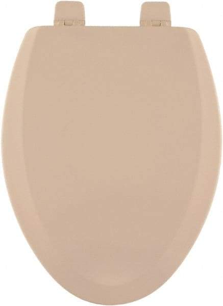 CENTOCO - 18.9 Inch Long, 2 Inch Inside Width, Polypropylene and Wood Plastic Composite, Elongated, Closed Front with Cover, Toilet Seat - 14 Inch Outside Width, Residential Installation, Bone and Almond - Exact Tool & Supply