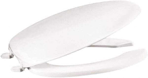 CENTOCO - 18-3/4 Inch Long, 2 Inch Inside Width, Polypropylene, Elongated, Open Front with Cover, Toilet Seat - 14 Inch Outside Width, Commercial, Hotel-Motel, Institutional Installation, White - Exact Tool & Supply