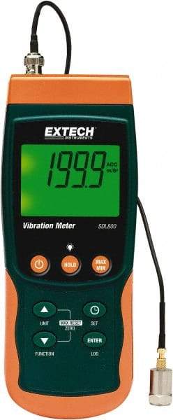 Extech - 10Hz to 1kHz (mm), LCD Vibration Meter Datalogger - 6 AA Batteries - Exact Tool & Supply