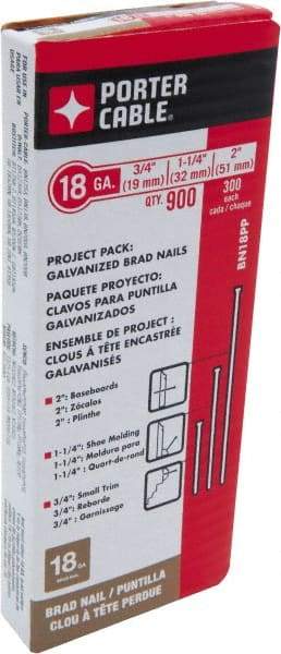 Porter-Cable - 18 Gauge 2" Long Brad Nails for Power Nailers - Steel, Galvanized Finish, Smooth Shank, Straight Stick Collation, Brad Head, Chisel Point - Exact Tool & Supply