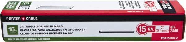 Porter-Cable - 15 Gauge 2" Long Finishing Nails for Power Nailers - Steel, Bright Finish, Smooth Shank, Angled Stick Collation, Round Head, Chisel Point - Exact Tool & Supply