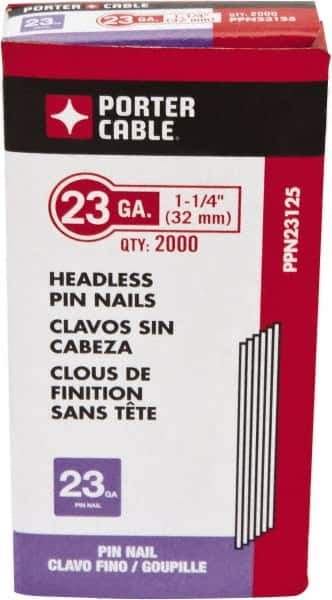 Porter-Cable - 23 Gauge 1-1/4" Long Pin Nails for Power Nailers - Steel, Galvanized Finish, Smooth Shank, Straight Stick Collation, Chisel Point - Exact Tool & Supply
