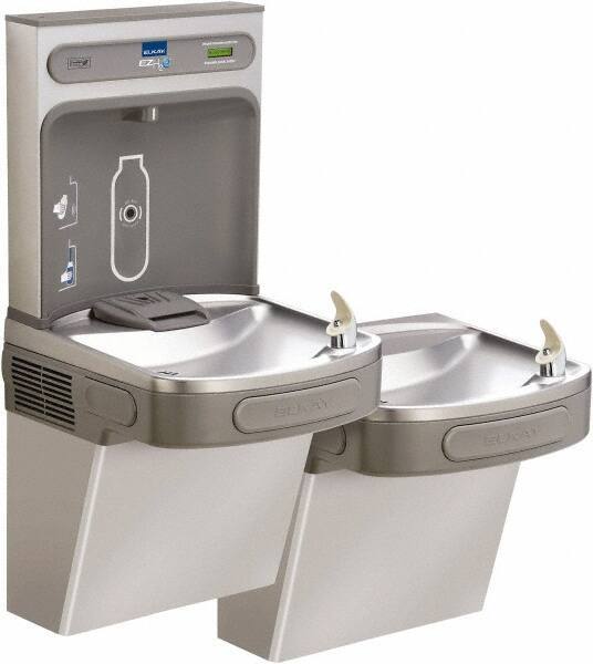 ELKAY - 8 GPH Cooling Capacity Barrier Free Wall Mounted Water Cooler & Fountain - Bottle Filling, 20 to 105 psi, 0.20 hp, Stainless Steel - Exact Tool & Supply