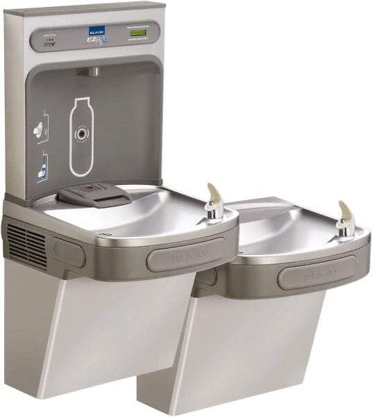 ELKAY - 8 GPH Cooling Capacity Barrier Free Wall Mounted Water Cooler & Fountain - Bottle Filling, 20 to 105 psi, 0.20 hp, Stainless Steel - Exact Tool & Supply